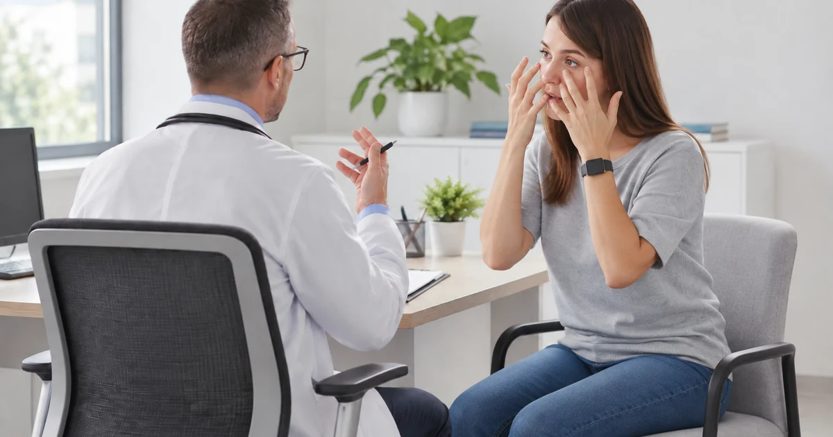 Pessoa em consulta sobre tratamento preventivo da enxaqueca